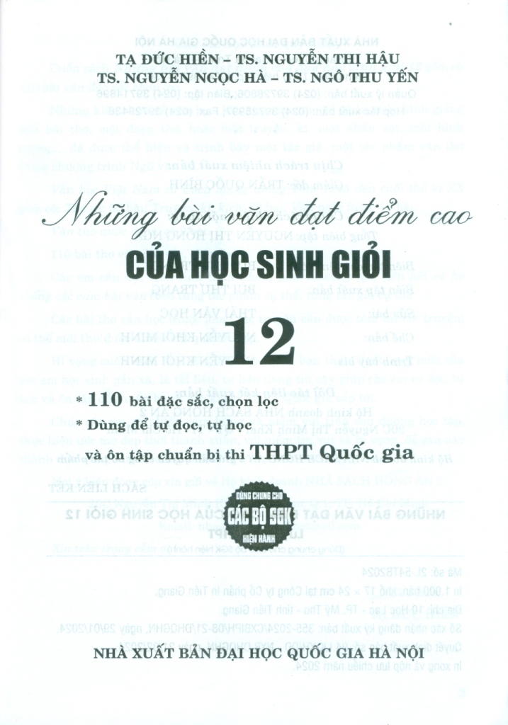 NHỮNG BÀI VĂN ĐẠT ĐIỂM CAO CỦA HỌC SINH GIỎI LỚP 12 (Dùng chung cho các bộ SGK hiện hành)